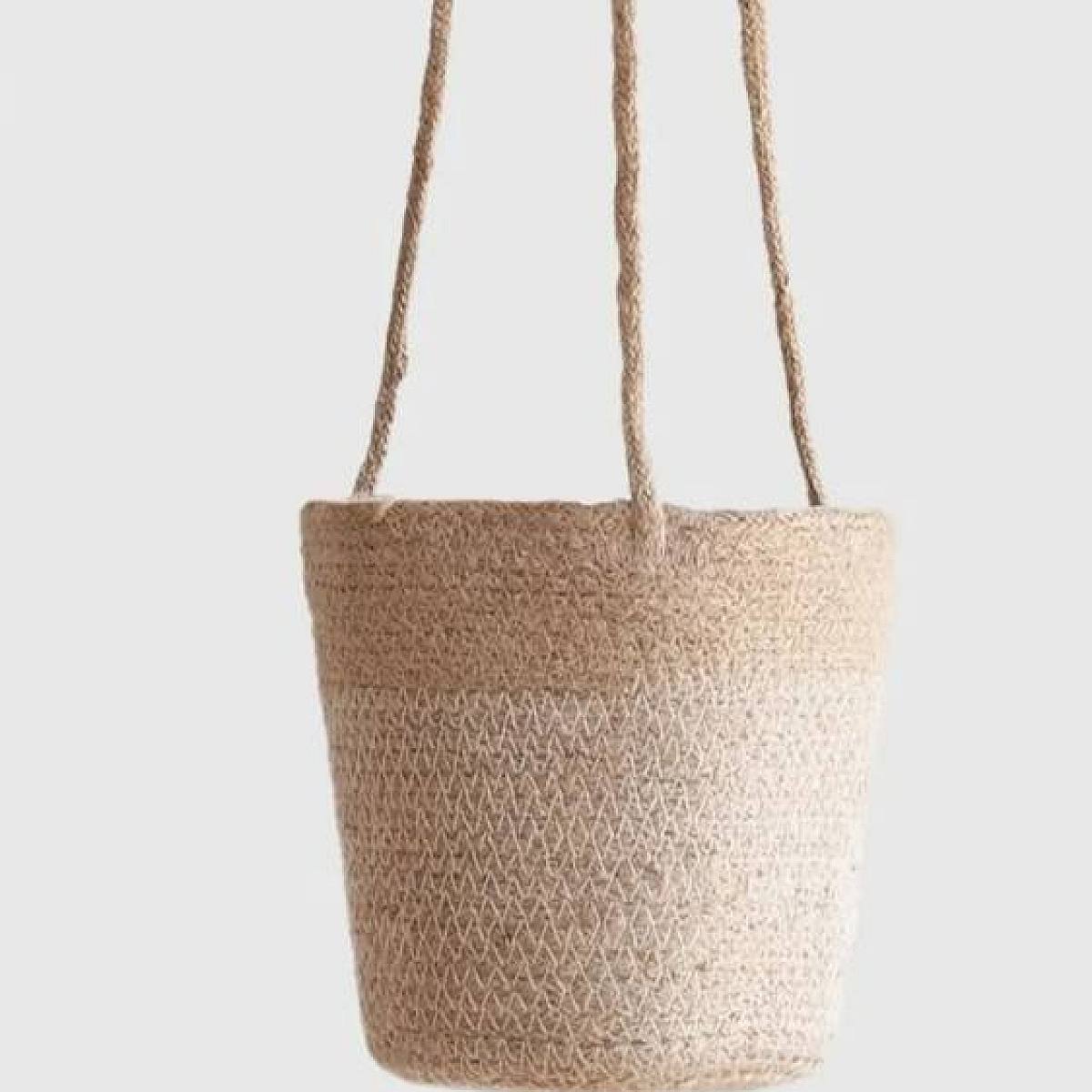 Be.Green Cesta colgante de yute natural M/15cm